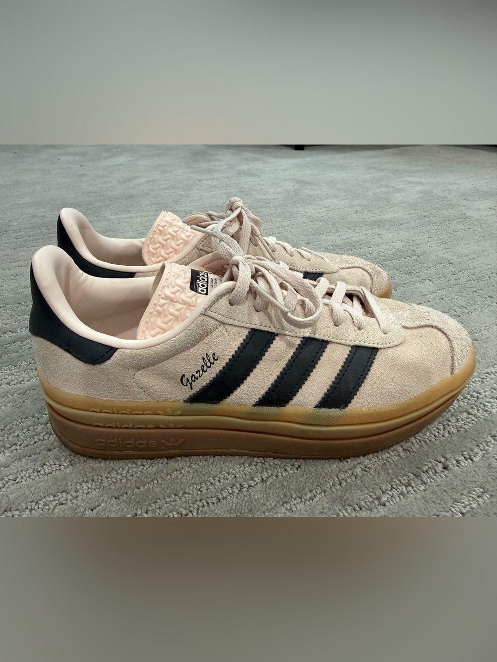 Adidas Gazelle Bold Platform Suede Sneakers Cream Black Gum Size 8